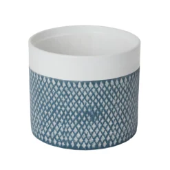 GoodHome Blue Coral Clay Diamond Design Round Plant Pot (Dia)19.2cm